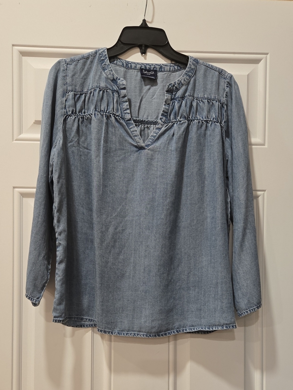 3/15$ Splendid Light Blue Chambray V-Notch Peasant Blouse